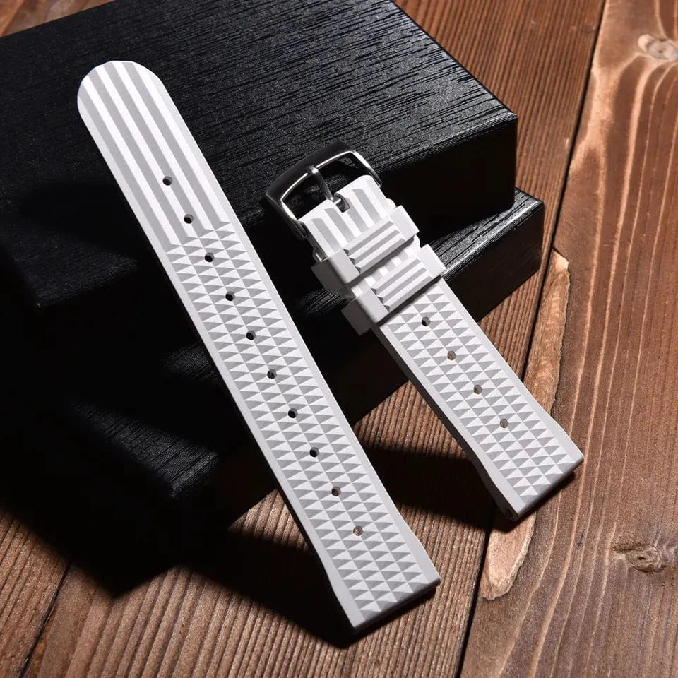 White waffled fkm watch strap