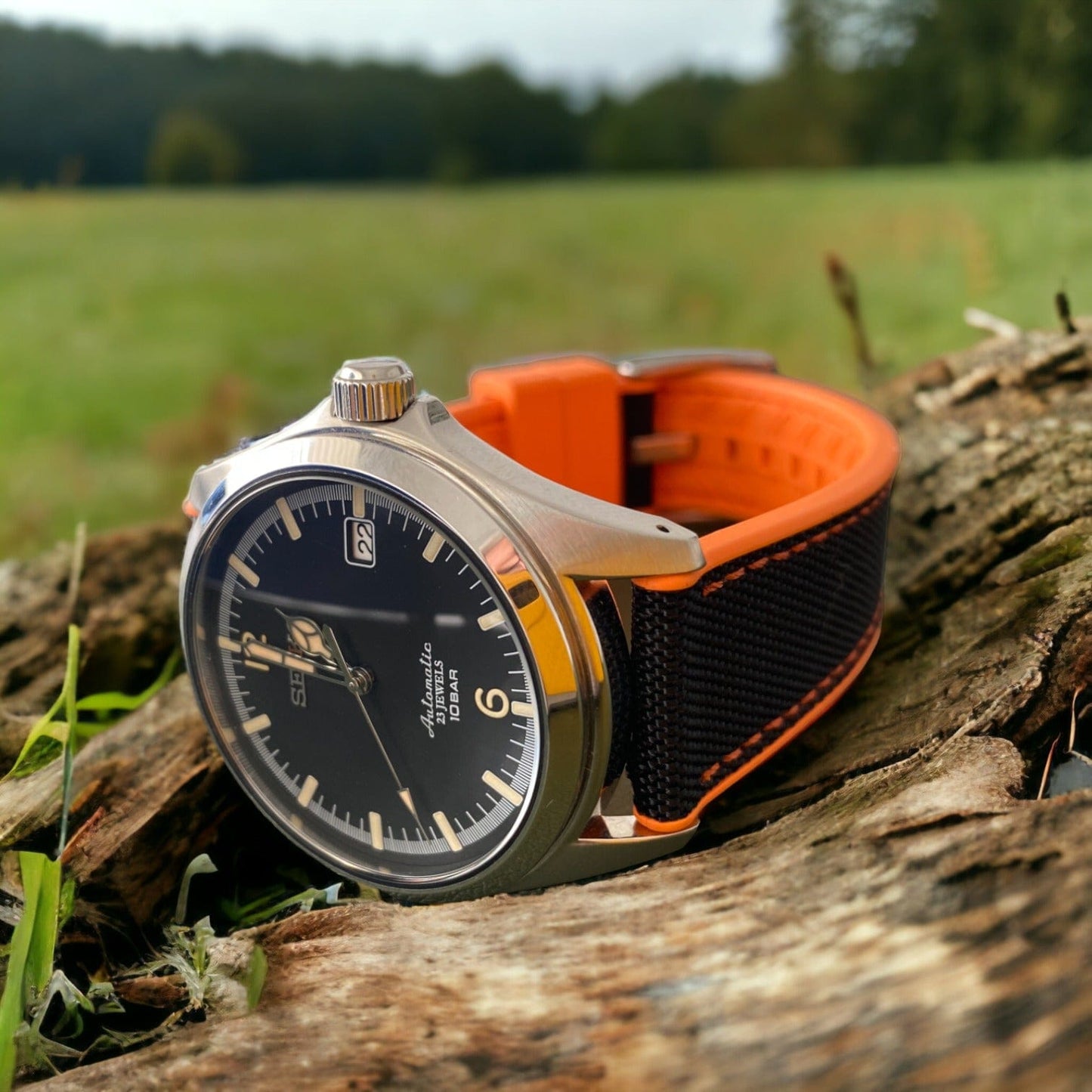 Strap Monster COMBI FKM+ Sailcloth Watch Strap - Black/Orange