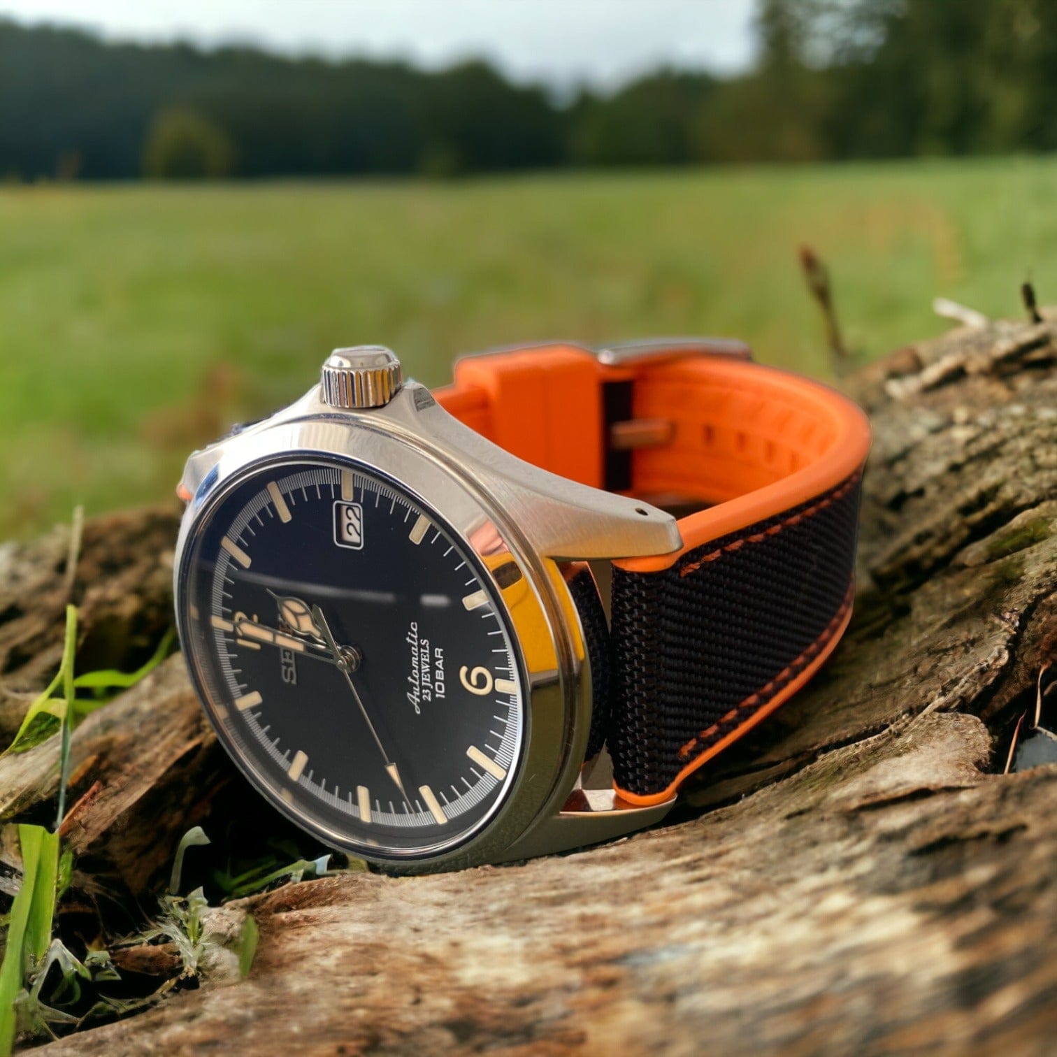 Strap Monster COMBI FKM+ Sailcloth Watch Strap - Black/Orange