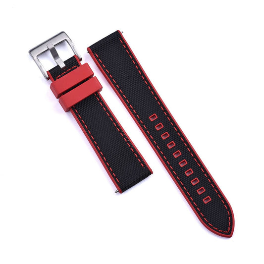 Strap Monster COMBI FKM+ Sailcloth Watch Strap - Black/Red
