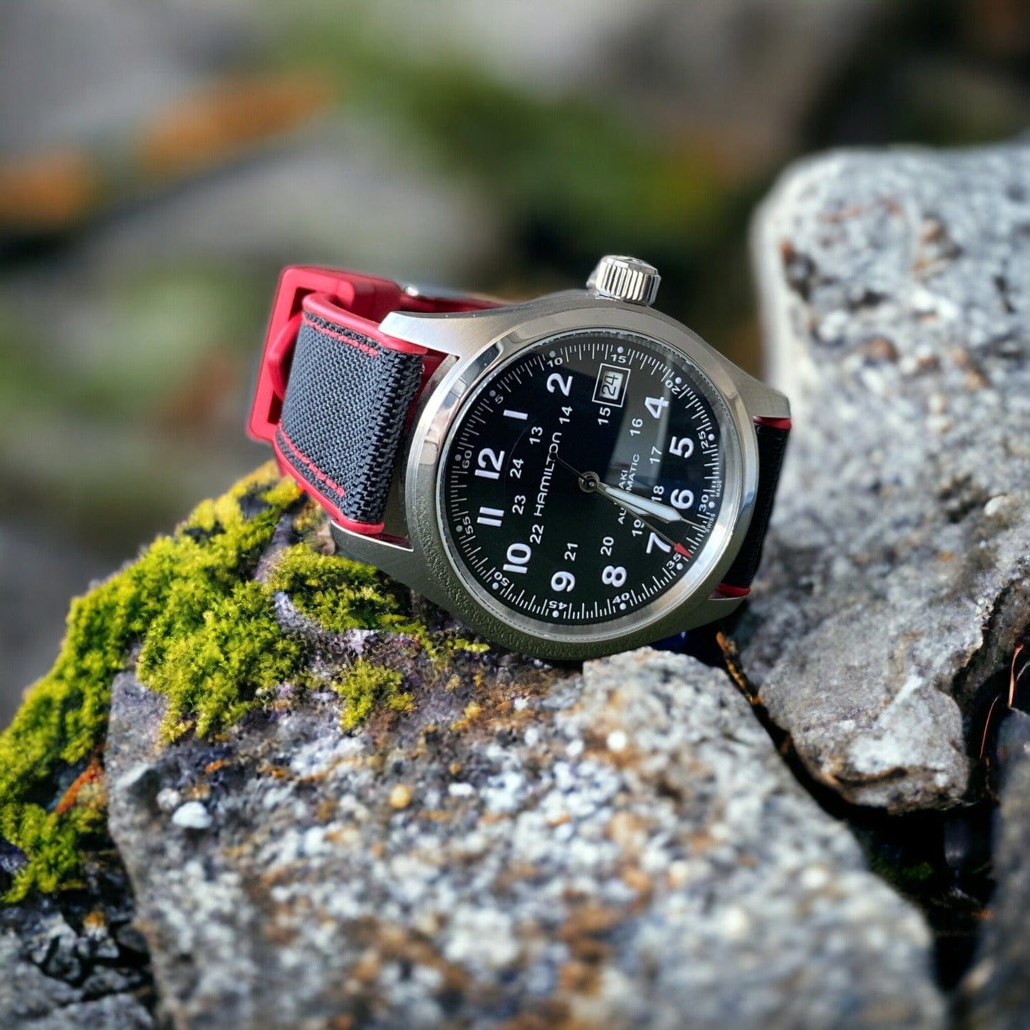 Strap Monster COMBI FKM+ Sailcloth Watch Strap - Black/Red