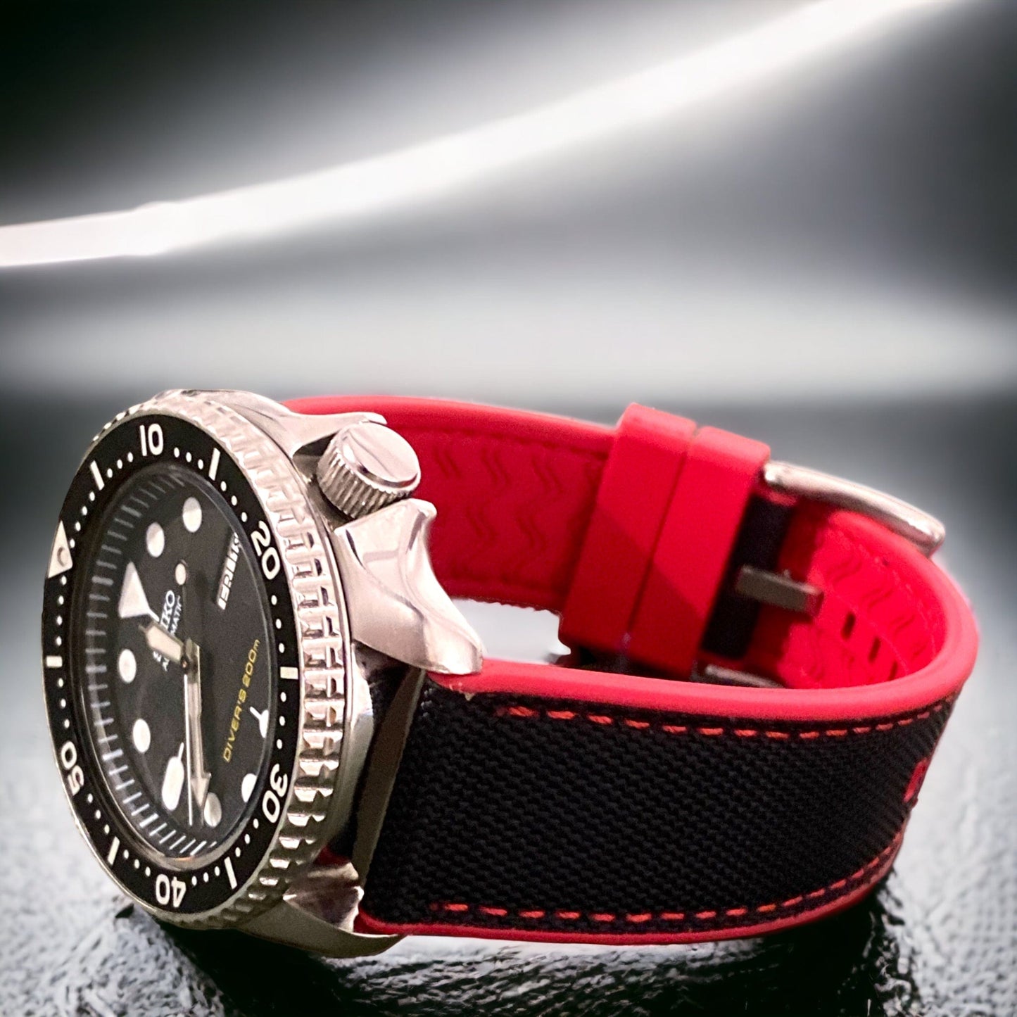 Strap Monster COMBI FKM+ Sailcloth Watch Strap - Black/Red