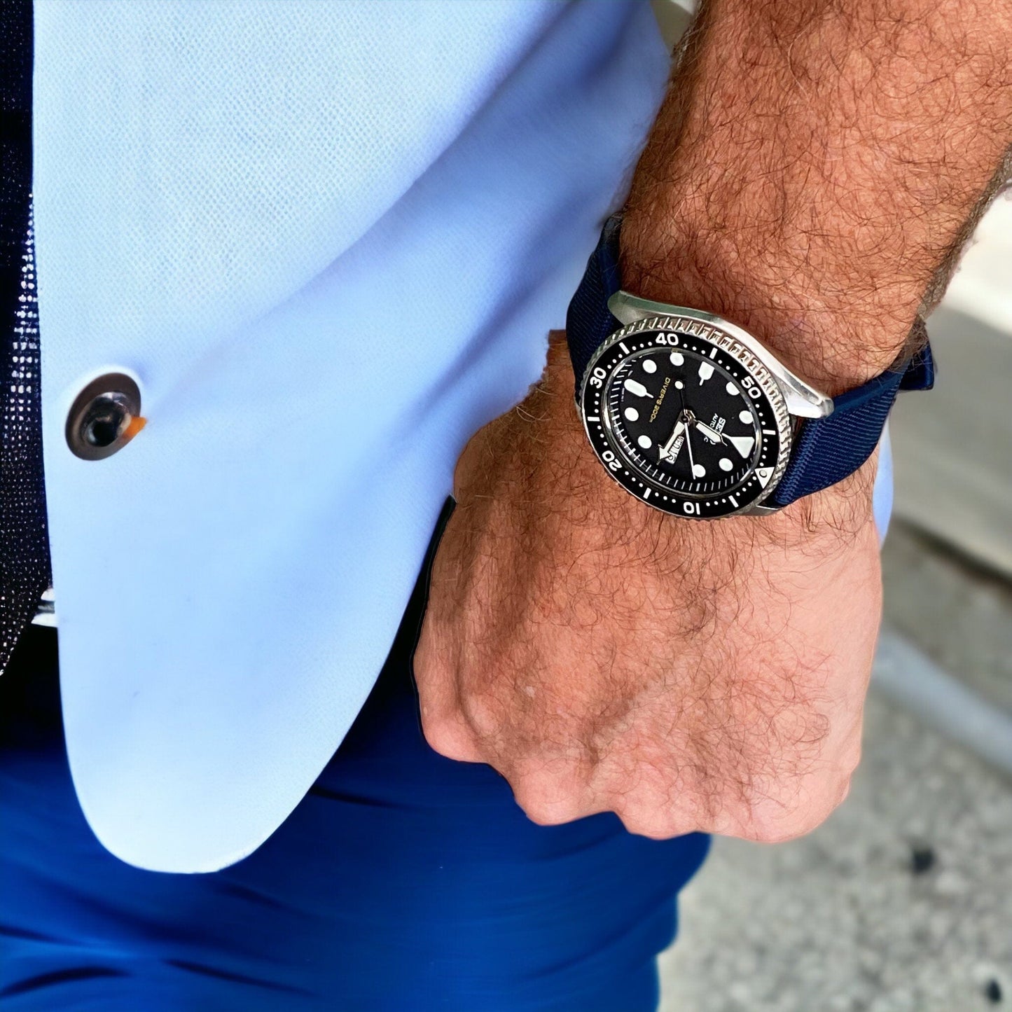 Strap Monster COMBI FKM+ Sailcloth Watch Strap - Blue