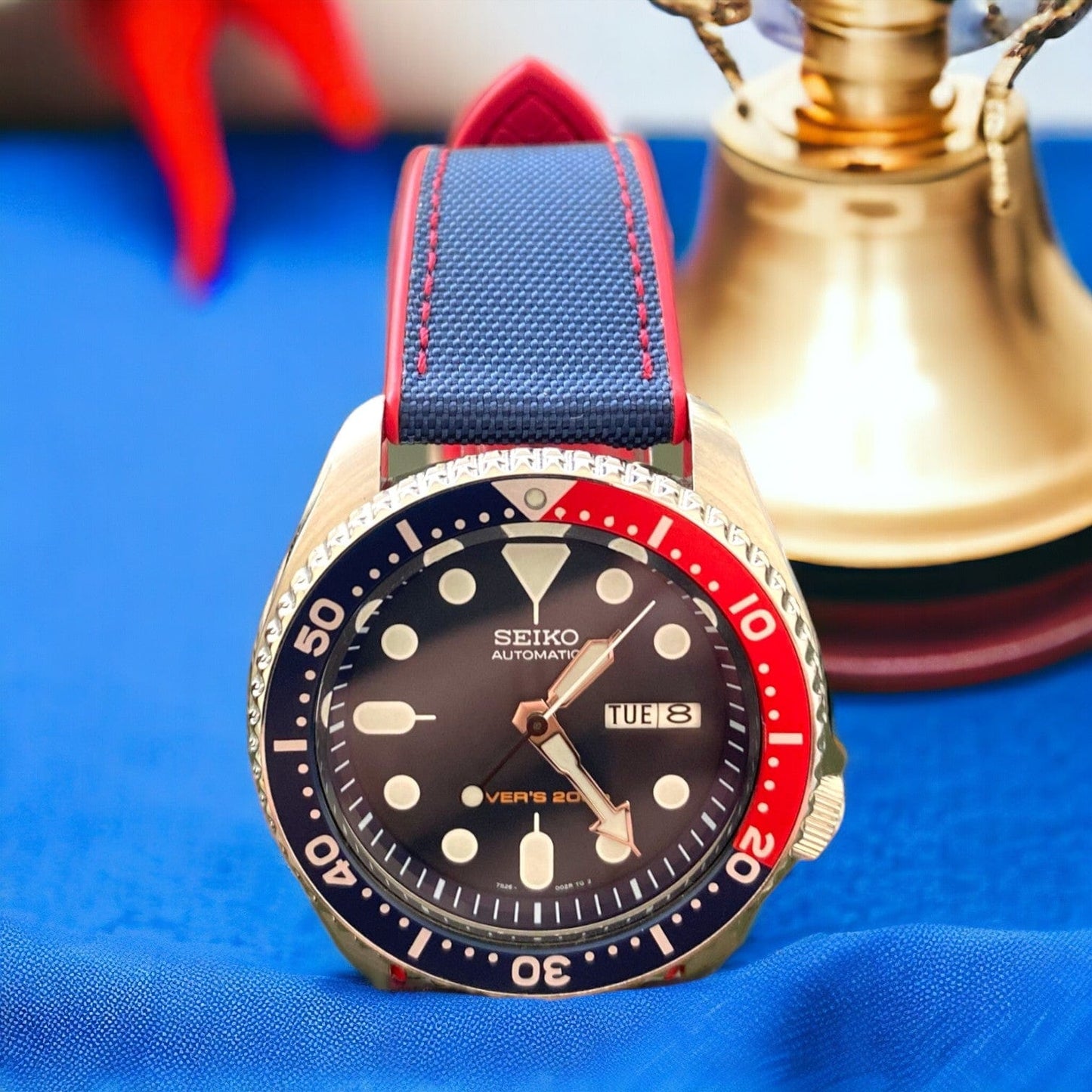 Strap Monster COMBI FKM+ Sailcloth Watch Strap - Blue/Red