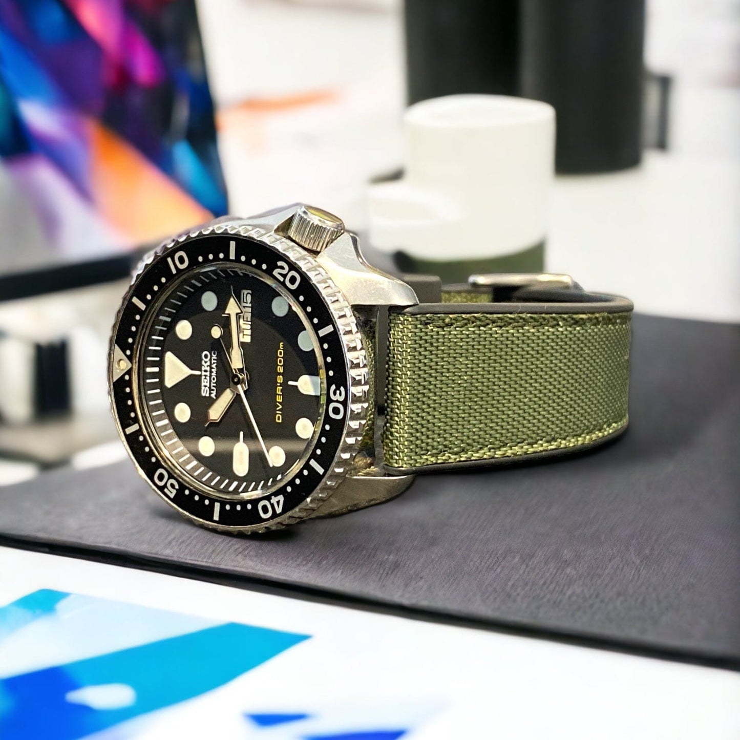 Strap Monster COMBI FKM+ Sailcloth Watch Strap - Green/Black