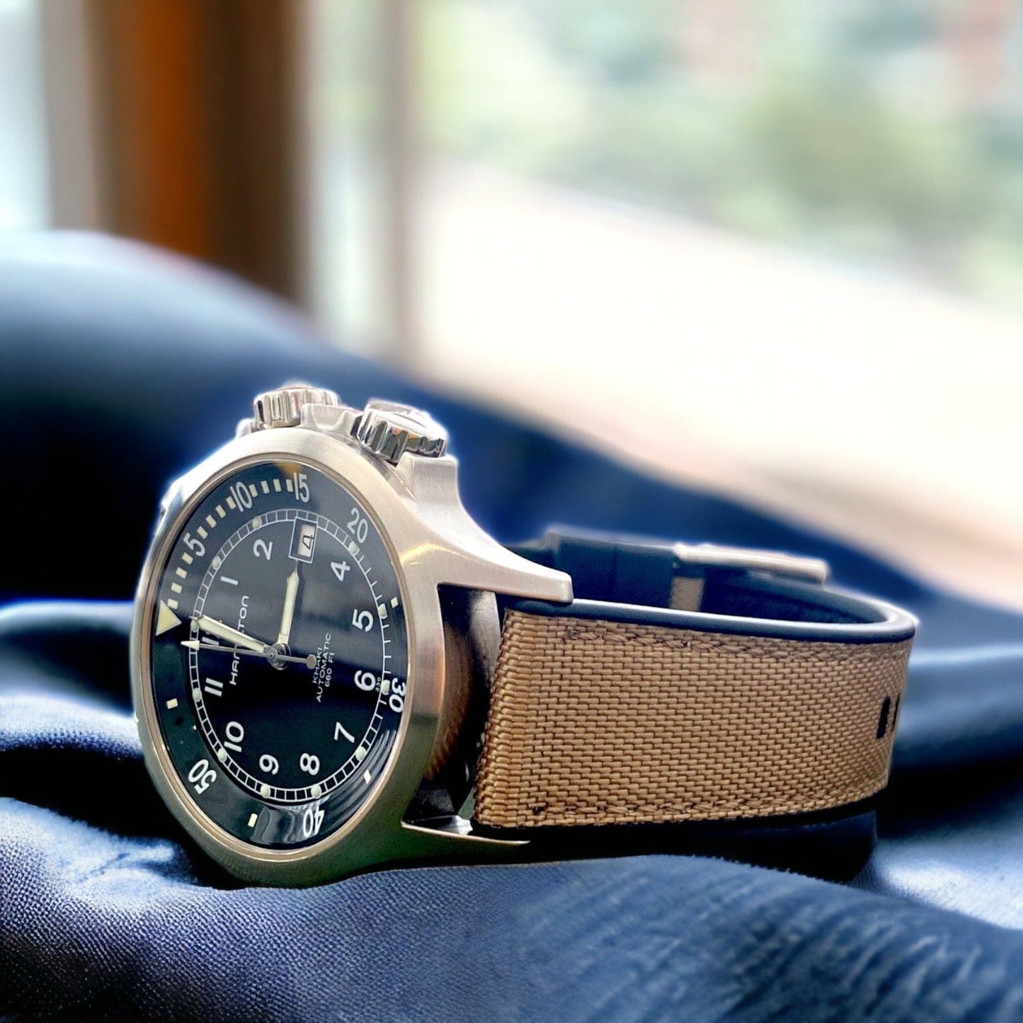 Strap Monster COMBI FKM+ Sailcloth Watch Strap - Khaki/Black