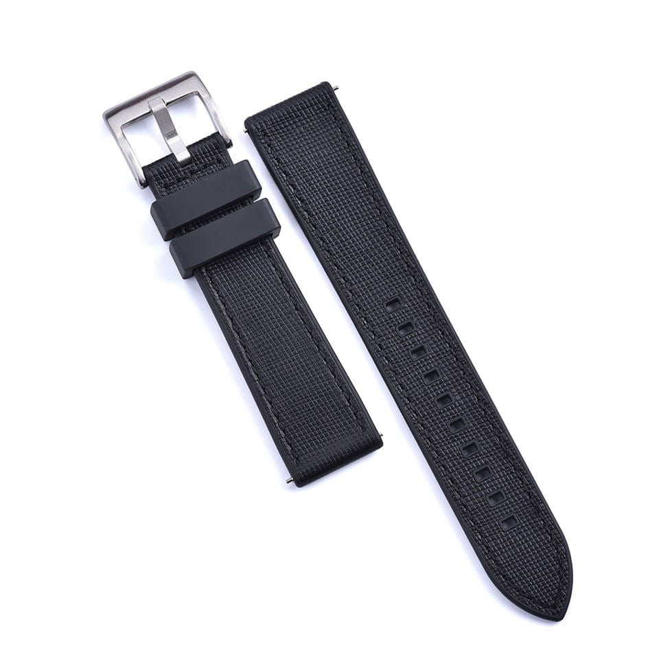 Strap Monster COMBI FKM+ Watch Strap - Saffiano Leather - Black