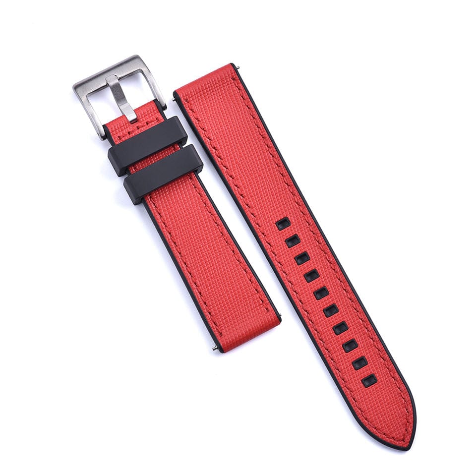 Strap Monster COMBI FKM+ Watch Strap - Saffiano Leather - Red/Black