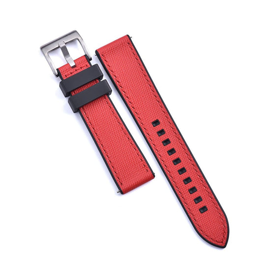 Strap Monster COMBI FKM+ Watch Strap - Saffiano Leather - Red/Black