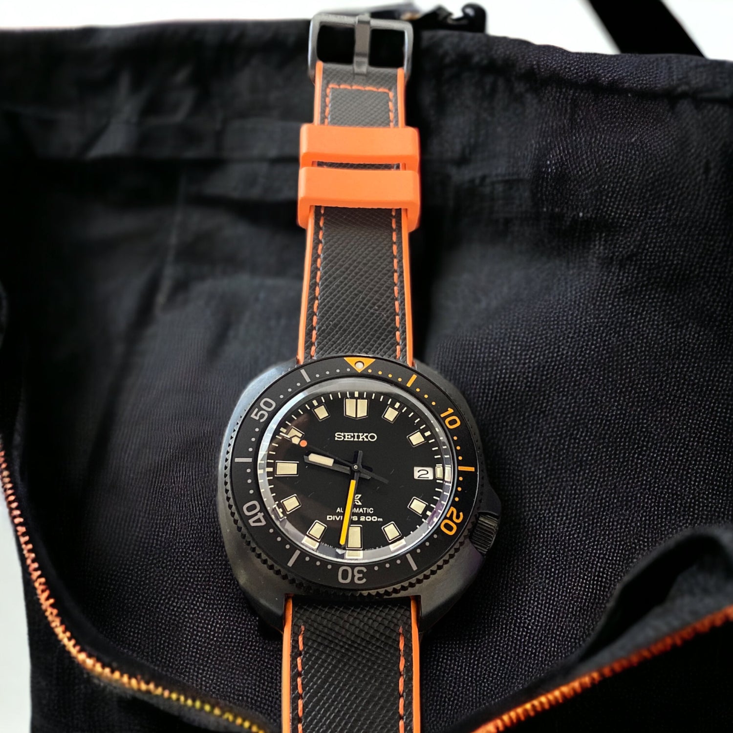 Black and Orange Saffiano Combi FKM Watch Straps