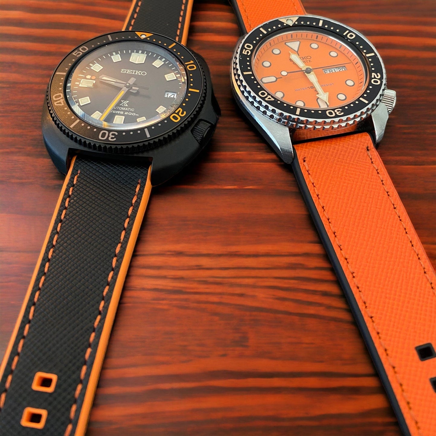 Strap Monster COMBI FKM+ Saffiano Leather Watch Strap - Black/Orange