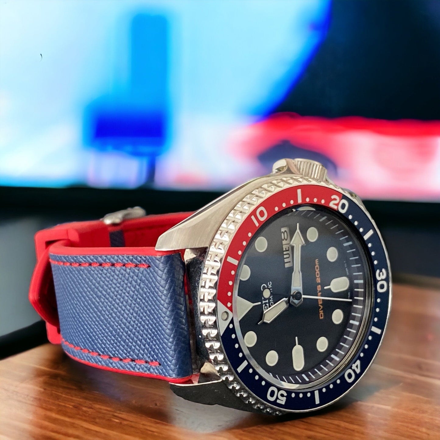 Strap Monster COMBI FKM+ Saffiano Leather Watch Strap - Blue/Red