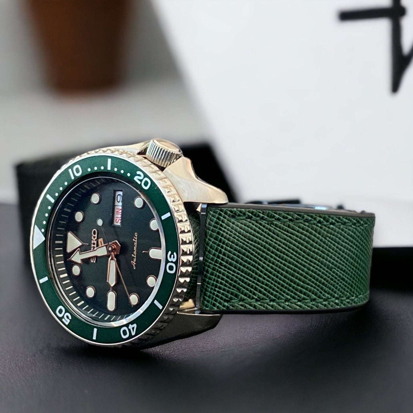 Strap Monster COMBI FKM+ Saffiano Leather Watch Strap - Green/Black
