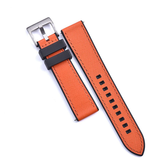 Strap Monster COMBI FKM+ Saffiano Leather Watch Strap - Orange/Black