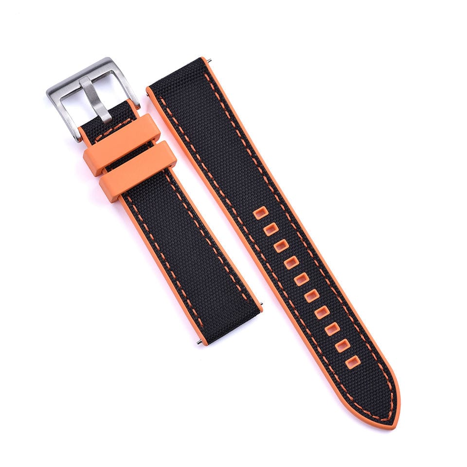 Strap Monster COMBI FKM+ Sailcloth Watch Strap - Black/Orange