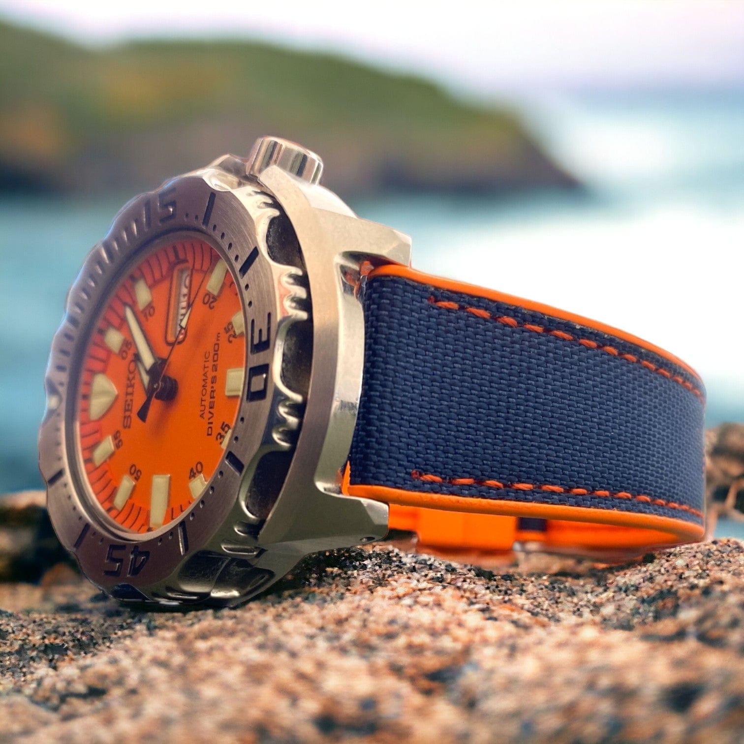 Strap Monster COMBI FKM+ Sailcloth Watch Strap - Blue/Orange