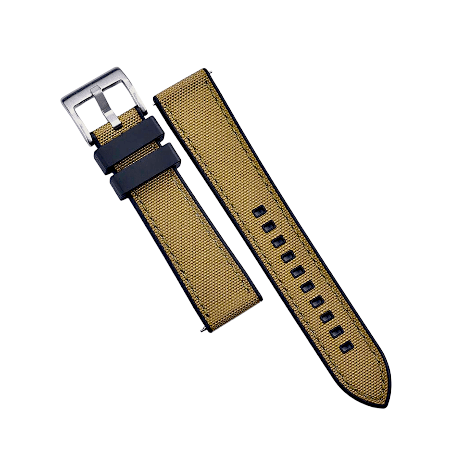 Strap Monster COMBI FKM+ Sailcloth Watch Strap - Khaki/Black