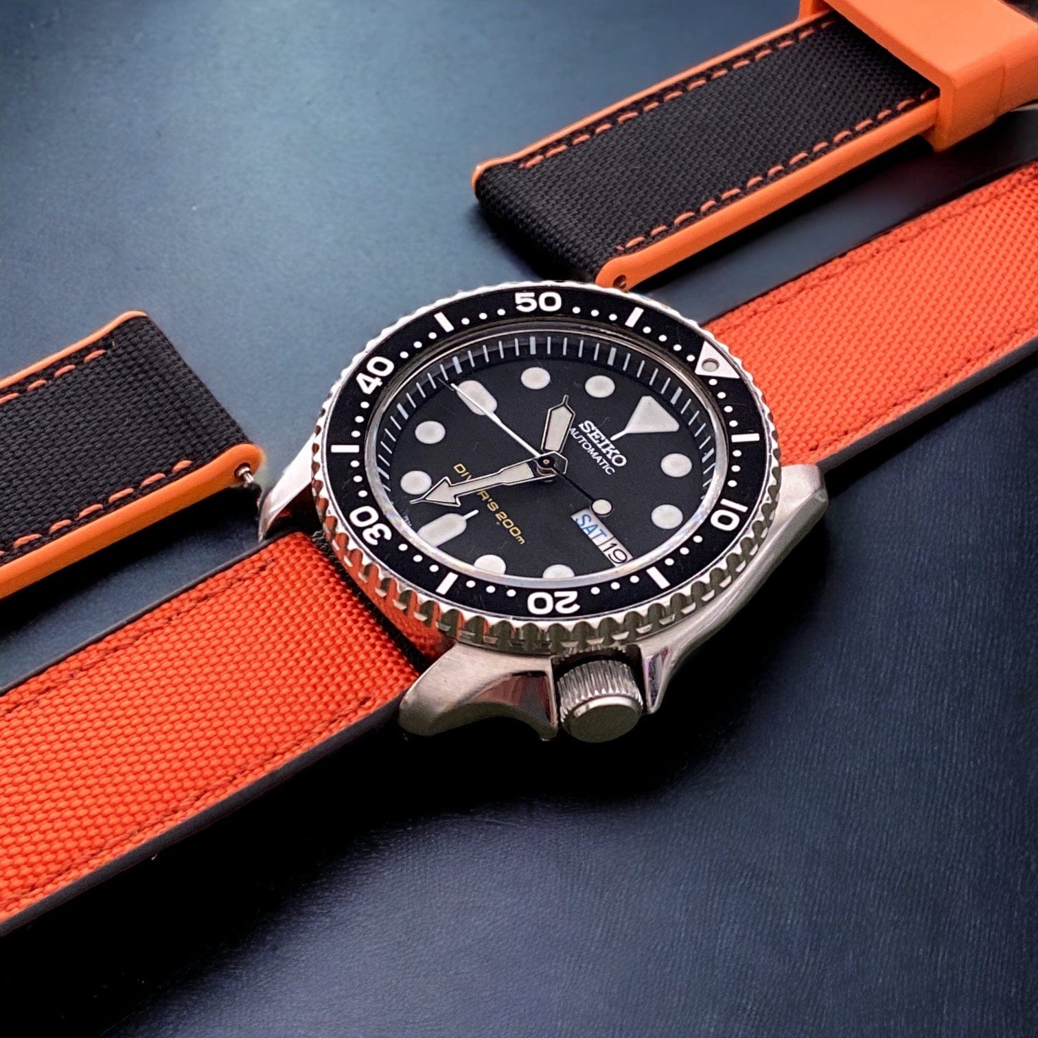 Strap Monster COMBI FKM+ Sailcloth Watch Strap - Orange/Black