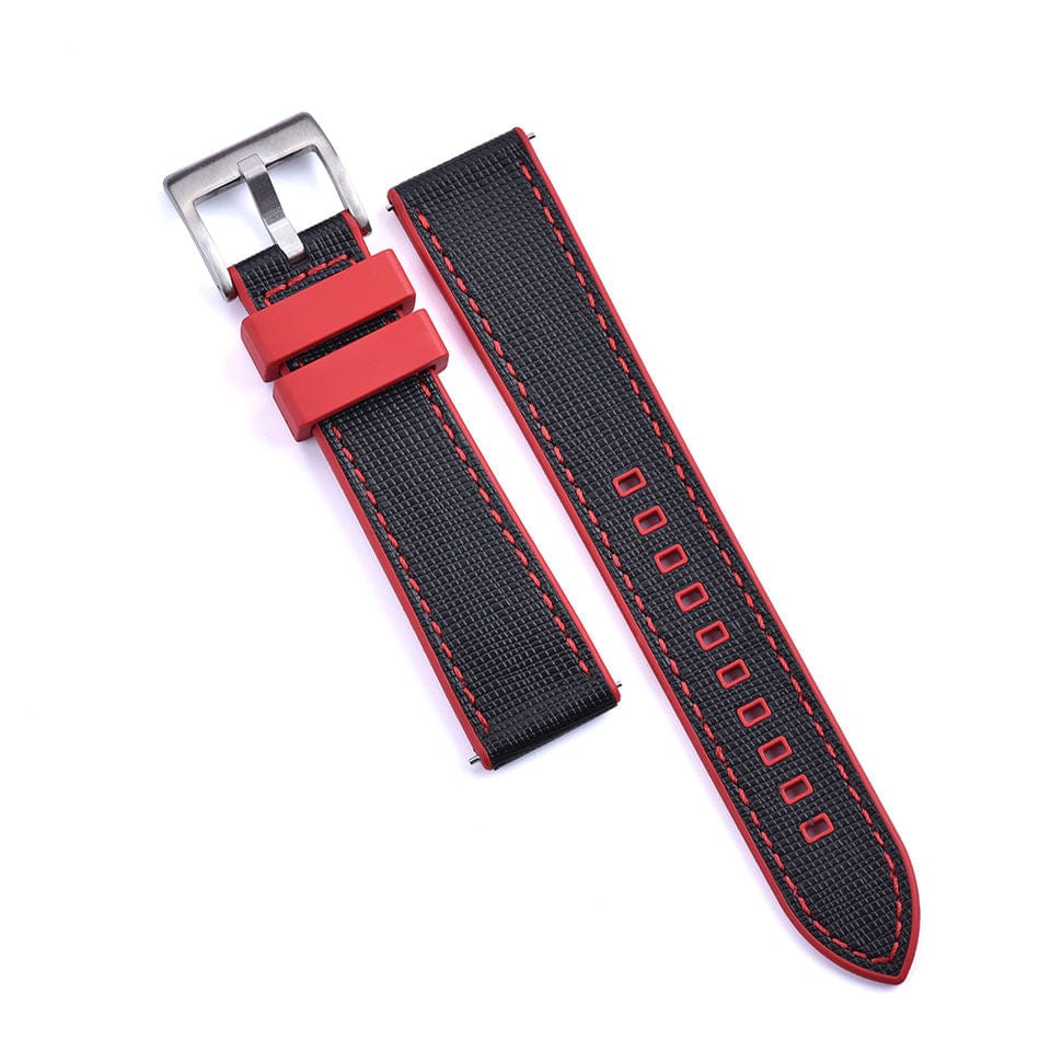 Strap Monster COMBI FKM+ Watch Strap - Saffiano Leather - Black/Red